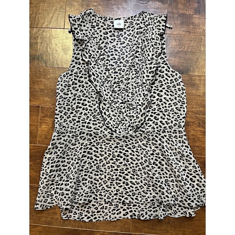 CAbi Sleeveless Flutter Blouse Leopard Print Womens Size M